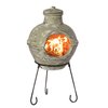 Vintiquewise Outdoor Beige Clay Chimenea BBQ Grill Fire Pit Accent Design and Metal Stand QI004354